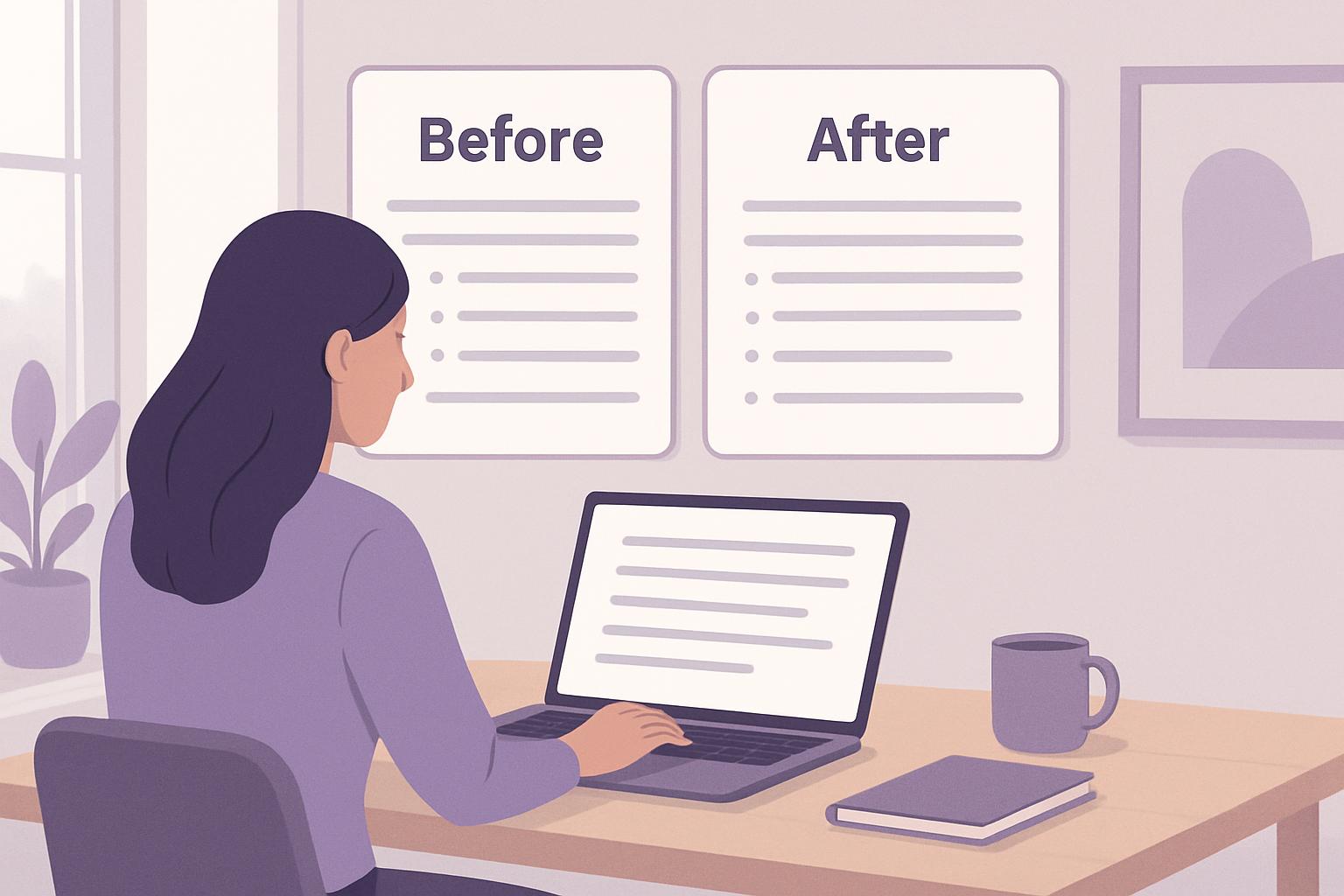 AI illustration: Before-and-After Writing Examples for Explaining a Change of Plans